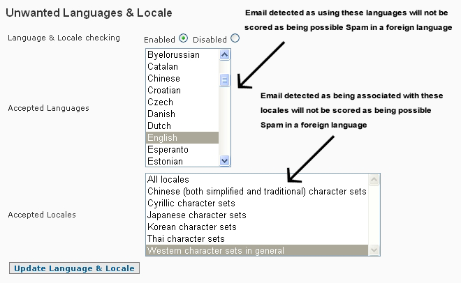 Anti-Spam Firewall Advanced Settings Languages & Locales