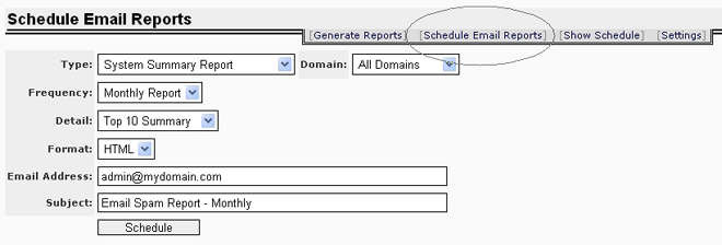 Anti-Spam Firewall Mail Log Reports Schedule 1