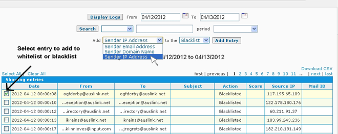 Anti-Spam Firewall Mail Log Viewer Add Blacklist