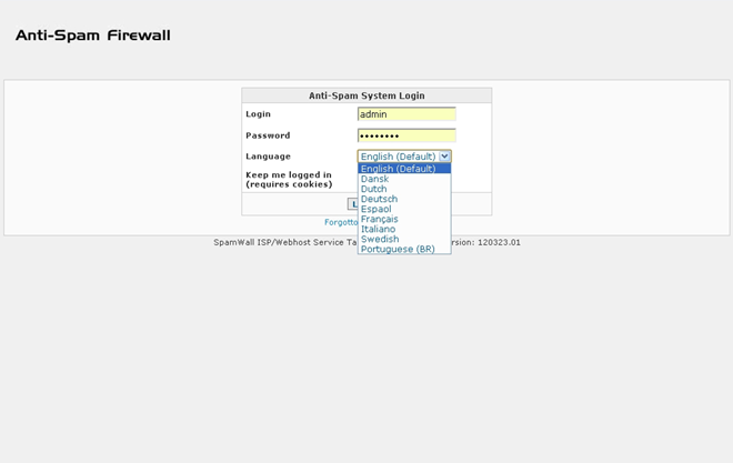Anti-Spam Firewall System Login Screen