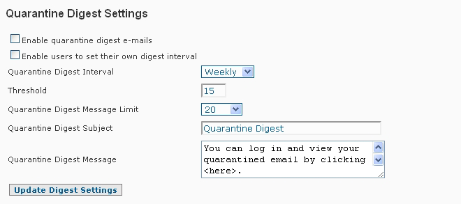 Anti-Spam Firewall Quarantine Digest Settings